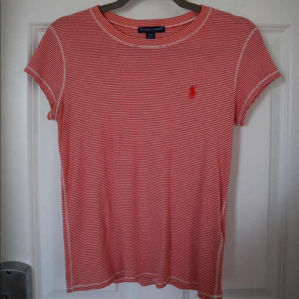 ✨Ralph Lauren Women’s M Red Orange Striped T shirt✨